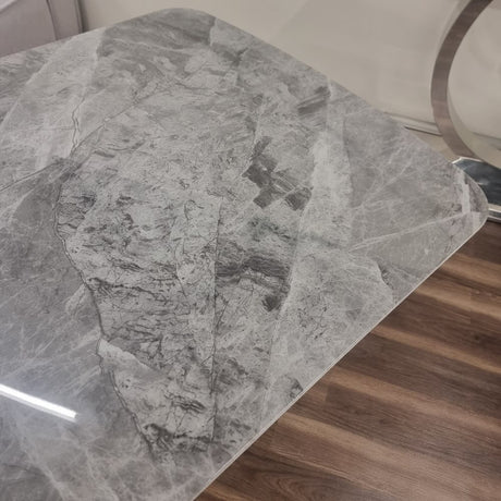 Roma Modern Grey Marble Dining Table With Hammered Metal Base