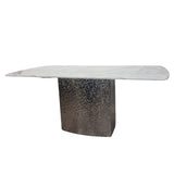 Roma Modern White Marble Dining Table With Hammered Metal Base