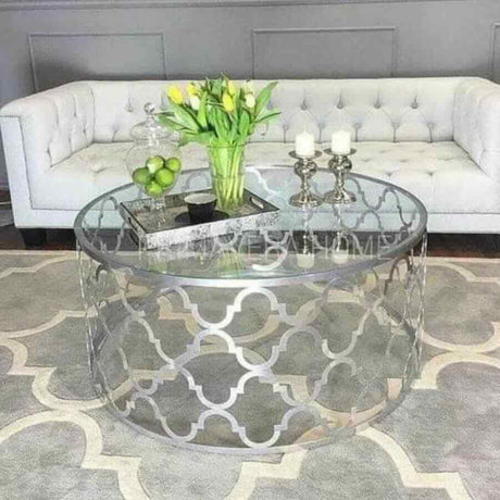 Modern-Round-Glass-Top-Coffee-Table-With-Metal-Pattern-Base-75cm