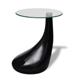 Modern-Round-Glass-Top-Side-Table-With-Tear-Drop-Style-Black-High-Gloss-Base-45cm