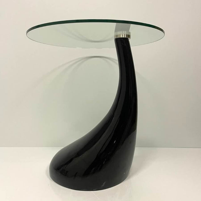 Modern-Round-Glass-Top-Side-Table-With-Tear-Drop-Style-Black-High-Gloss-Base-45cm