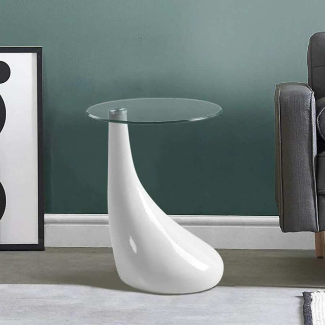 Modern-Round-Glass-Top-Side-Table-With-Tear-Drop-Style-White-High-Gloss-Base-45cm