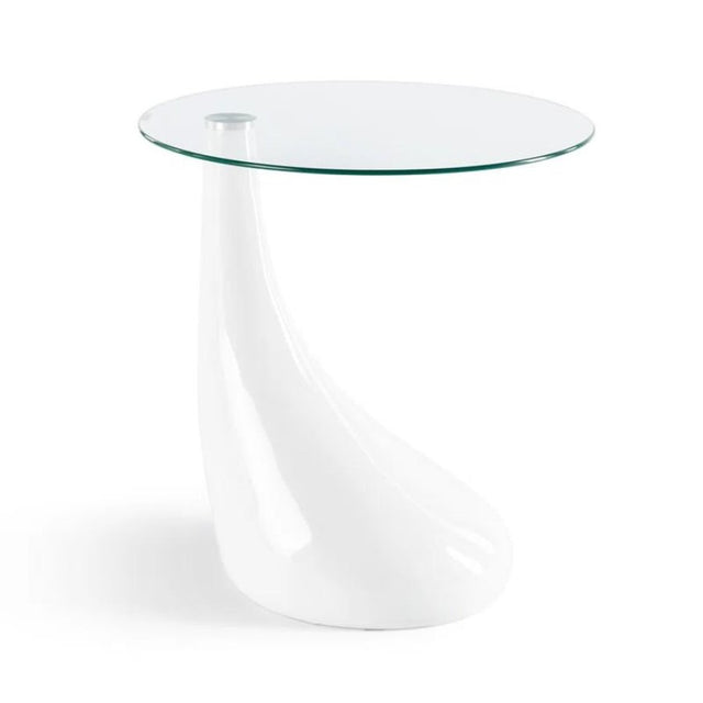 Modern-Round-Glass-Top-Side-Table-With-Tear-Drop-Style-White-High-Gloss-Base-45cm