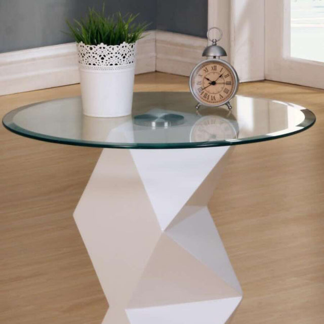 Modern-Round-Glass-Top-Side-Table-With-Unique-Geometric-White-High-Gloss-Base-60cm