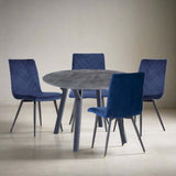 Modern-Round-Grey-Stone-Dining-Table-Set-With-4-Blue-Velvet-Dining-Chairs-110cm