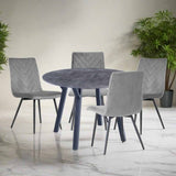 Modern-Round-Grey-Stone-Dining-Table-Set-With-4-Grey-Velvet-Dining-Chairs-110cm