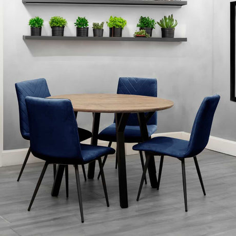 Halo Industrial 4 Seater Round Oak Dining Table 110cm