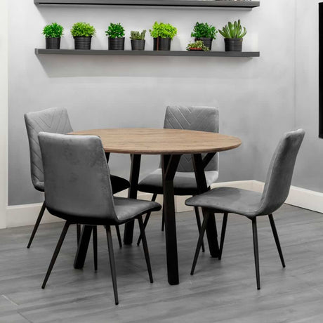 Halo Industrial 4 Seater Round Oak Dining Table 110cm