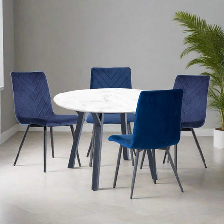 Halo Modern 4 Seater Round White Marble Stone Dining Table 110cm