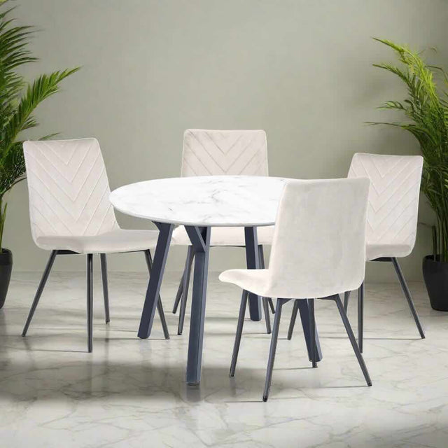 Modern-Round-White-Marble-Dining-Table-Set-With-4-Cream-Velvet-Dining-Chairs-110cm