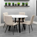 Modern-Round-White-Marble-Dining-Table-Set-With-4-Cream-Velvet-Dining-Chairs-110cm