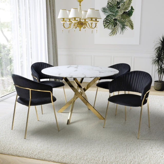 Aurelia Modern Round White Marble Dining Table 120cm Gold Base