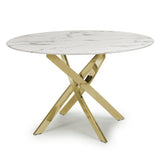 Aurelia Modern Round White Marble Dining Table 120cm Gold Base