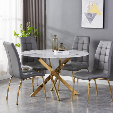 Aurelia Modern Round White Marble Dining Table 120cm Gold Base