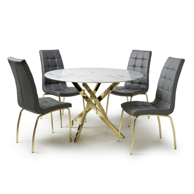 Aurelia Modern Round White Marble Dining Table 120cm Gold Base