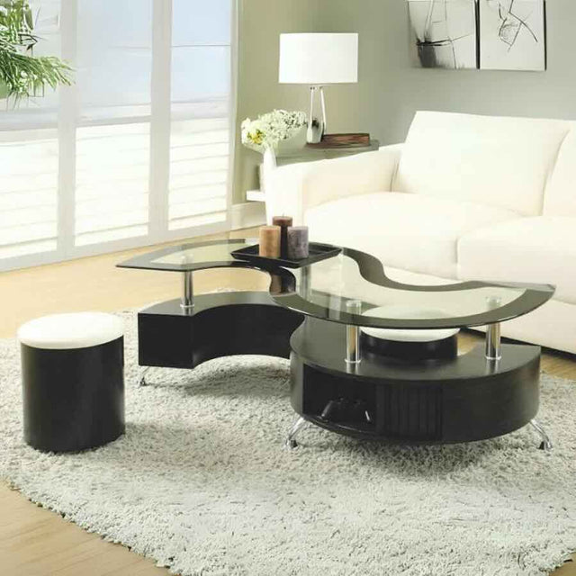 Modern-S-Shaped-Glass-Top-Coffee-Table-With-Black-Border-_-Black-High-Gloss-Base-With-Storage-With-2-Stools-130cm