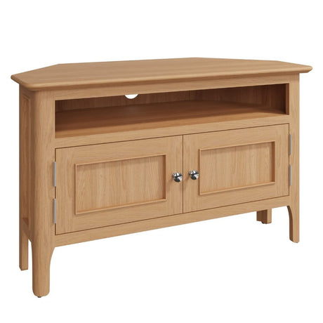 Monroe Scandinavian Style Light Oak Wood Corner TV Stand With Storage