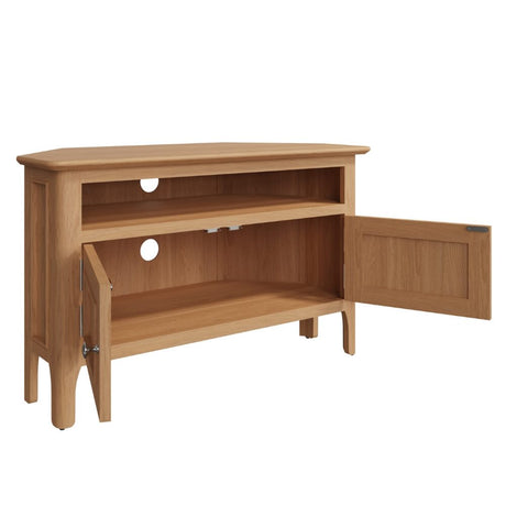 Monroe Scandinavian Style Light Oak Wood Corner TV Stand With Storage