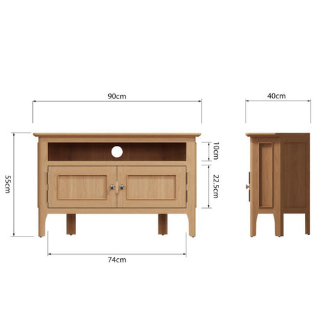 Monroe Scandinavian Style Light Oak Wood Corner TV Stand With Storage