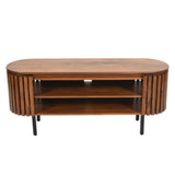 Sakura Modern Slatted Dark Mango Wood TV Stand With Storage