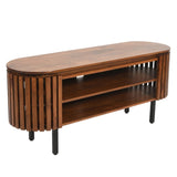 Sakura Modern Slatted Dark Mango Wood TV Stand With Storage