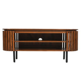 Sakura Modern Slatted Dark Mango Wood TV Stand With Storage