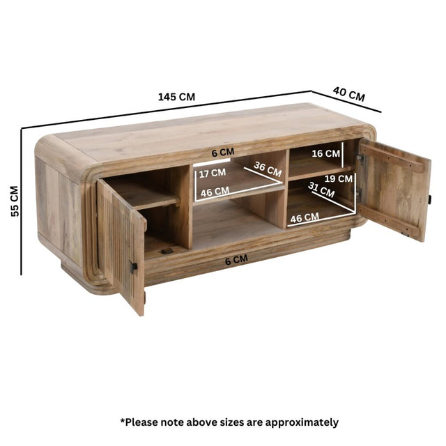 Kanso Modern Solid Mango Wood TV Stand With Storage