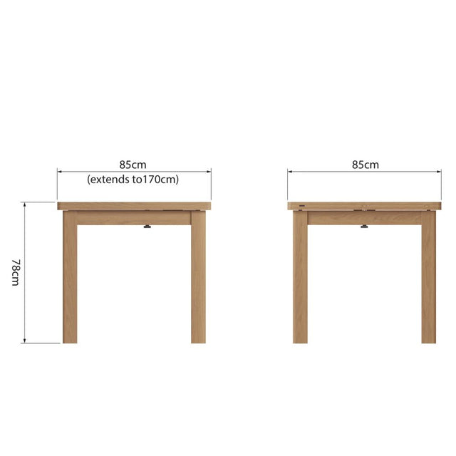 Maxwell Rustic Square Flip Top Oak Wood Extending Dining Table 4-6 Seater