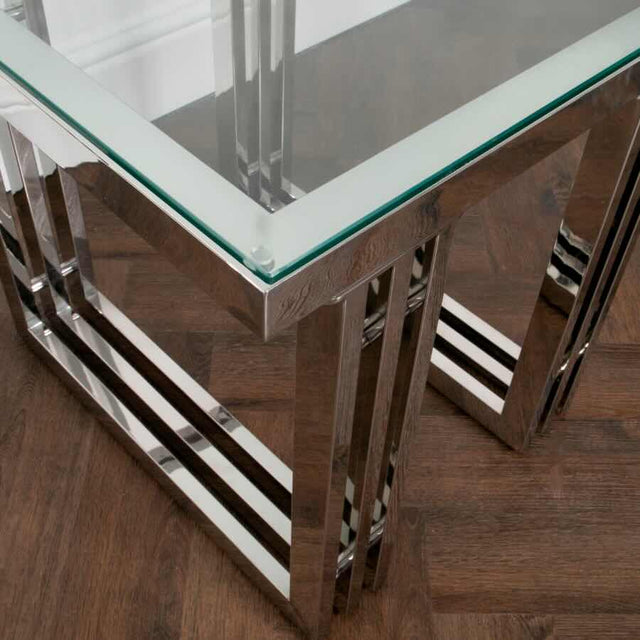 Modern-Square-Glass-Side-Table-With-Stainless-Steel-Striated-Base-55cm