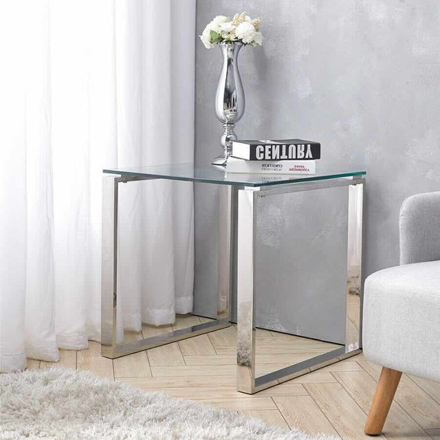 Modern-Square-Glass-Top-Side-Table-With-Stainless-Steel-Base-50cm