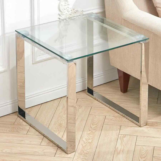 Modern-Square-Glass-Top-Side-Table-With-Stainless-Steel-Base-50cm