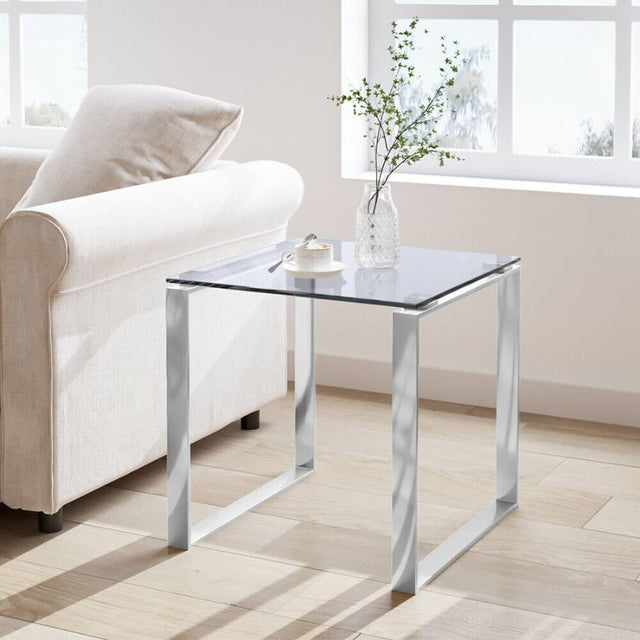 Modern-Square-Glass-Top-Side-Table-With-Stainless-Steel-Base-50cm