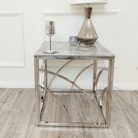 Modern-Square-Grey-Marble-Lamp-Table-Metal-Base-55cm