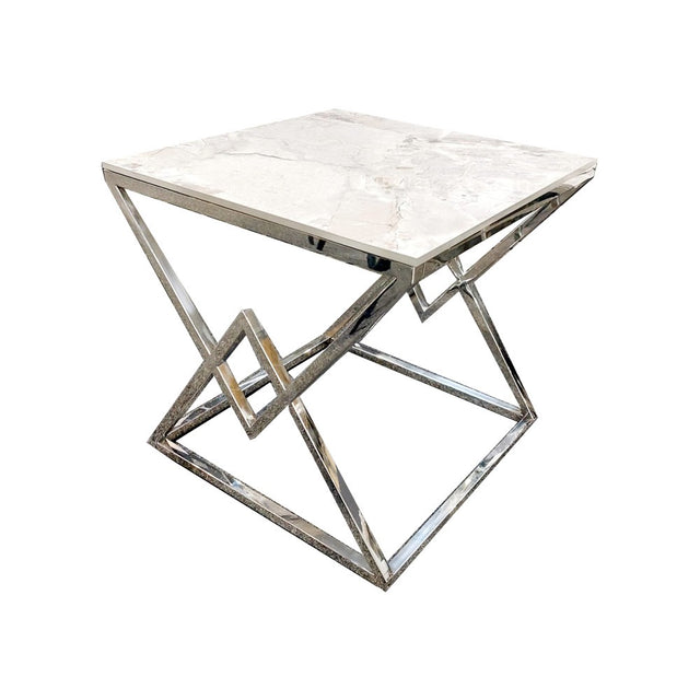 Modern-Square-Grey-Marble-Lamp-Table-Metal-Chrome-Base-55cm