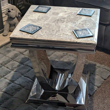 Modern-Square-Grey-Marble-side-Table-Metal-Pedestal-Base-50cm