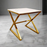 Modern-Square-White-Marble-Lamp-Table-Gold-Cross-Over-Base-50cm