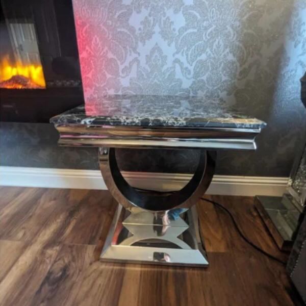 Drayton Modern Square Marble Side Table 60cm With Chrome Ring Base