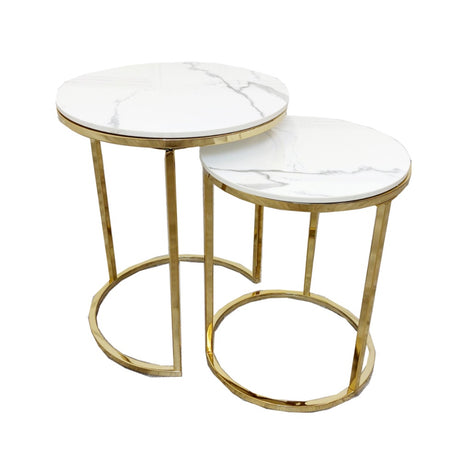 Modern-Tall-Round-Nesting-Coffee-Tables-White-Marble-Gold-Legs-Set-of-2