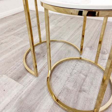 Modern-Tall-Round-Nesting-Coffee-Tables-White-Marble-Gold-Legs-Set-of-2