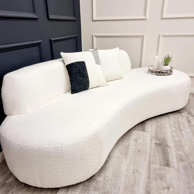 Beaumaris 3 Seater White Boucle Curved Sofa 225cm