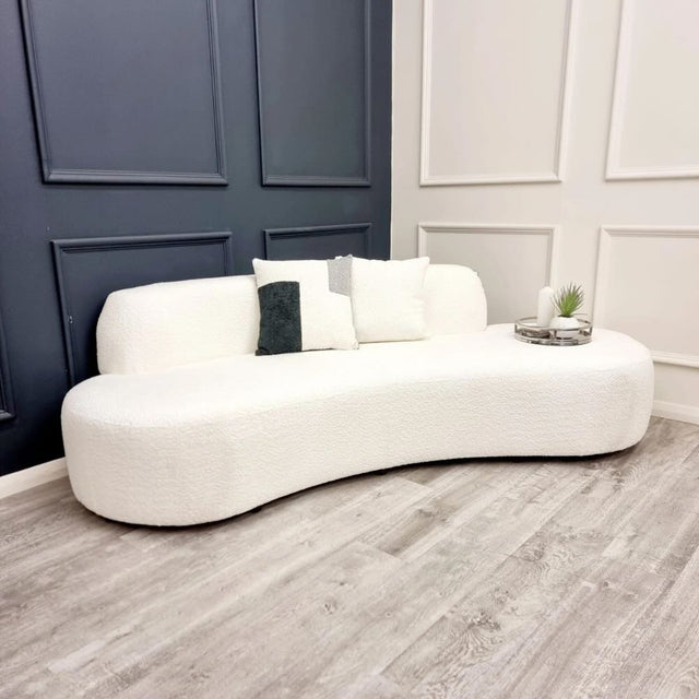 Beaumaris 3 Seater White Boucle Curved Sofa 225cm