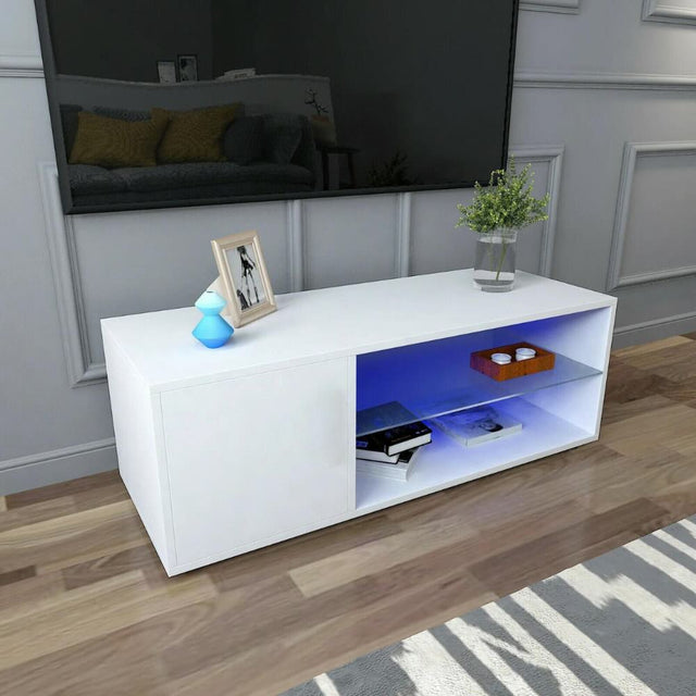 Aurora Modern White High Gloss LED TV Stand With Storage