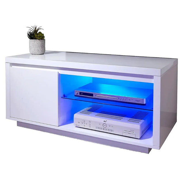 Aurora Modern White High Gloss LED TV Stand With Storage