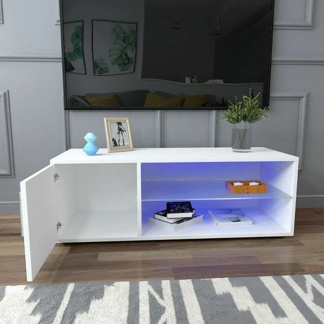 Aurora Modern White High Gloss LED TV Stand With Storage