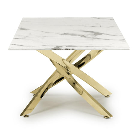 Aurelia Modern Rectangular White Marble Coffee Table With Gold Legs