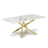 Aurelia Modern Rectangular White Marble Coffee Table With Gold Legs