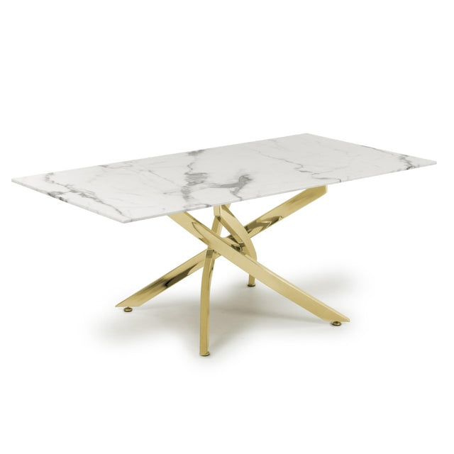 Aurelia Modern Rectangular White Marble Coffee Table With Gold Legs