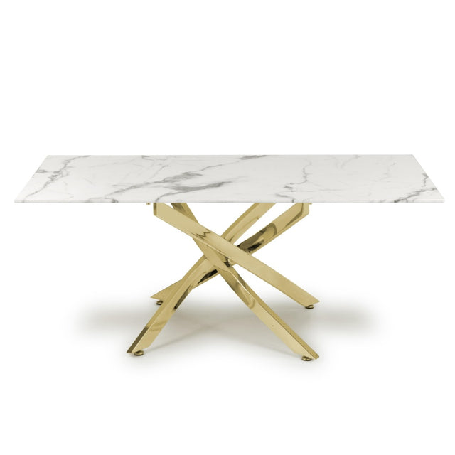 Aurelia Modern Rectangular White Marble Coffee Table With Gold Legs