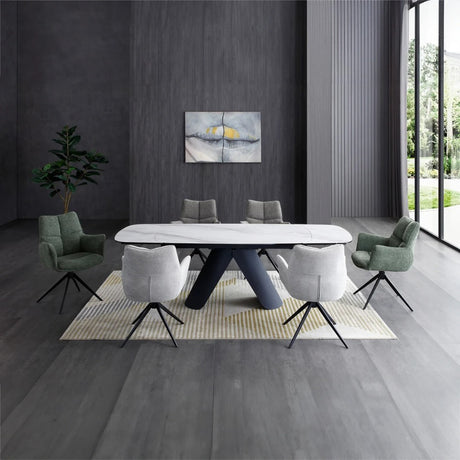 Opulento Modern White Ceramic Marble Extending Dining Table 180cm-280cm