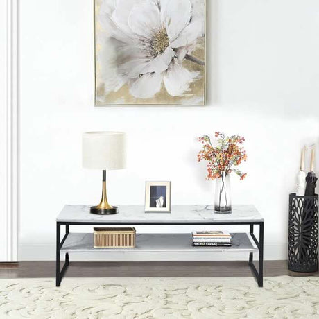 Modern-White-Marble-Rectangular-Coffee-Table-With-Shelf-Black-Metal-Base-100cm